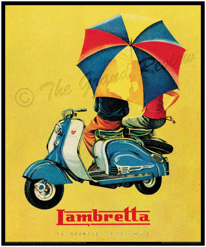 Vintage Lambretta Scooter Print - Young Lovers - Scooter Date - La Scooter Perfecta