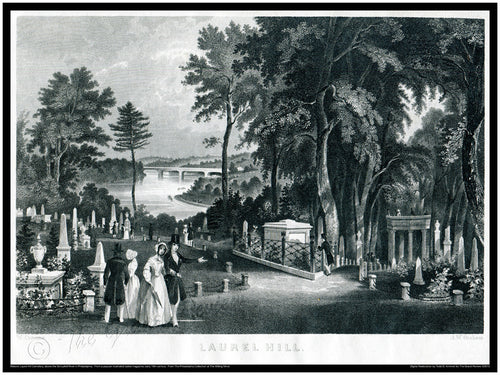 Antique Philadelphia Print - Laurel Hill Cemetery above the Schuylkill River - The True, Natural Goth Spirit of Philadelphia - Necropolis