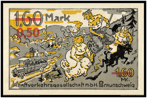 Historic German Print - Wild Witches Night Out - Colorful Notgeld - Weimar Republic Bank Note - Cabaret Era