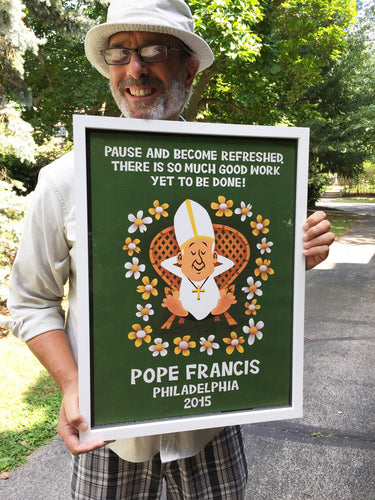 Pope Francis in Philadelphia, World Meeting of Families souvenir. Vintage Lounge Chair and some refeshing rest among the flowers