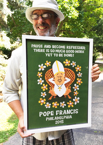 Pope Francis in Philadelphia, World Meeting of Families souvenir. Vintage Lounge Chair and some refeshing rest among the flowers