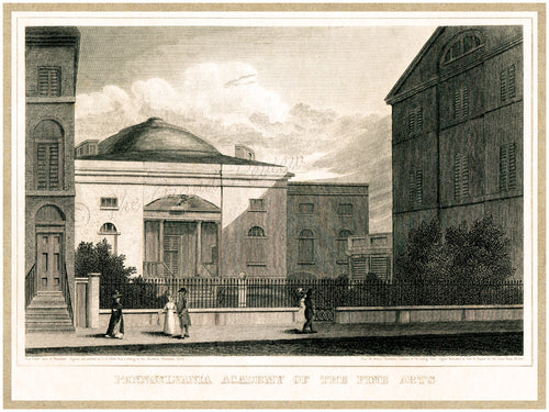 Antique Philadelphia Print - The Pennsylvania Academy of the Fine Arts - 1828 - Federal Period Architecture - pre Frank Furness