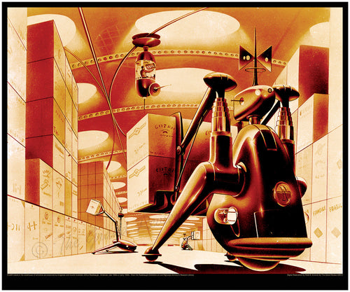 RADEBAUGH - Mid Century Futurism Print - Legendary Futurist Imagineer Arthur Radebaugh - Rosie The Forklift Robot - Space Age Warehouse