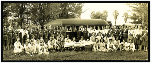 Vintage WWII Trailer Print - WAC Nurses With Vintage Ambulance Trailer Stateside - Curtiss Aerocar Style 5th Wheel Rig - Wood - Masonite
