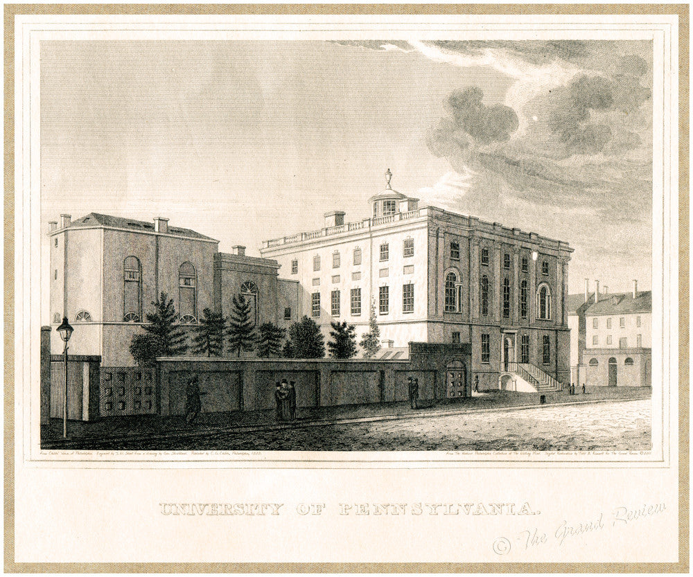 Antique Philadelphia Print - University of Pennsylvania at The President's House - 1802-1829 - Federal Period America