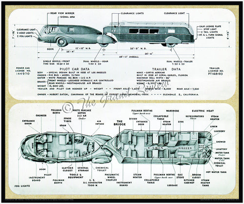 Vintage Trailer Print - 1938 Curtiss Aerocar Tech Sheet - With Awesome Custom Streamline Tow Vehicle