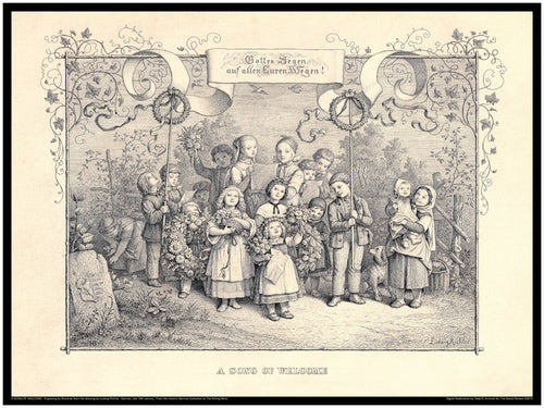 Antique German Print - A Welcome Song - Gottes Segen Auf Allen Euren Segen - Idyllic Idealized 19th Century German Country Style