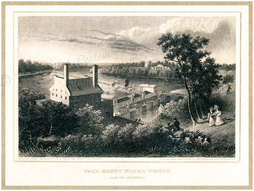 Antique Philadelphia Print - Fair Mount Water Works on the Schuylkill River - Technological Marvel of the Federal Period