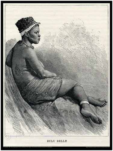 Antique African Print - The Zulu Belle - 1890 - South Africa - Historic Natural African Hair - Tribal Scarification