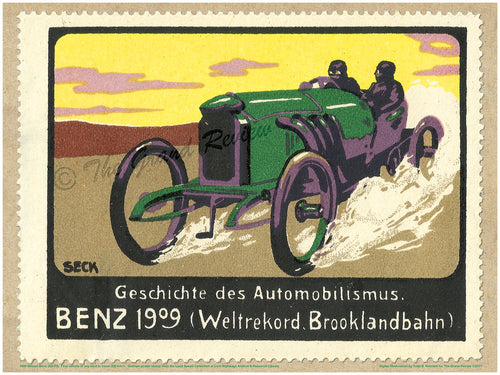 Antique Car Print - 1909 Benz - World Record - Brooklands - Weltrekord - Brooklandbahn - Early Land Speed Record