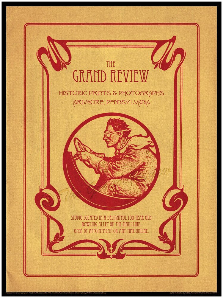 Antique Car Print - The Grand Review Early Racing Poster - VERY Early Auto Racing