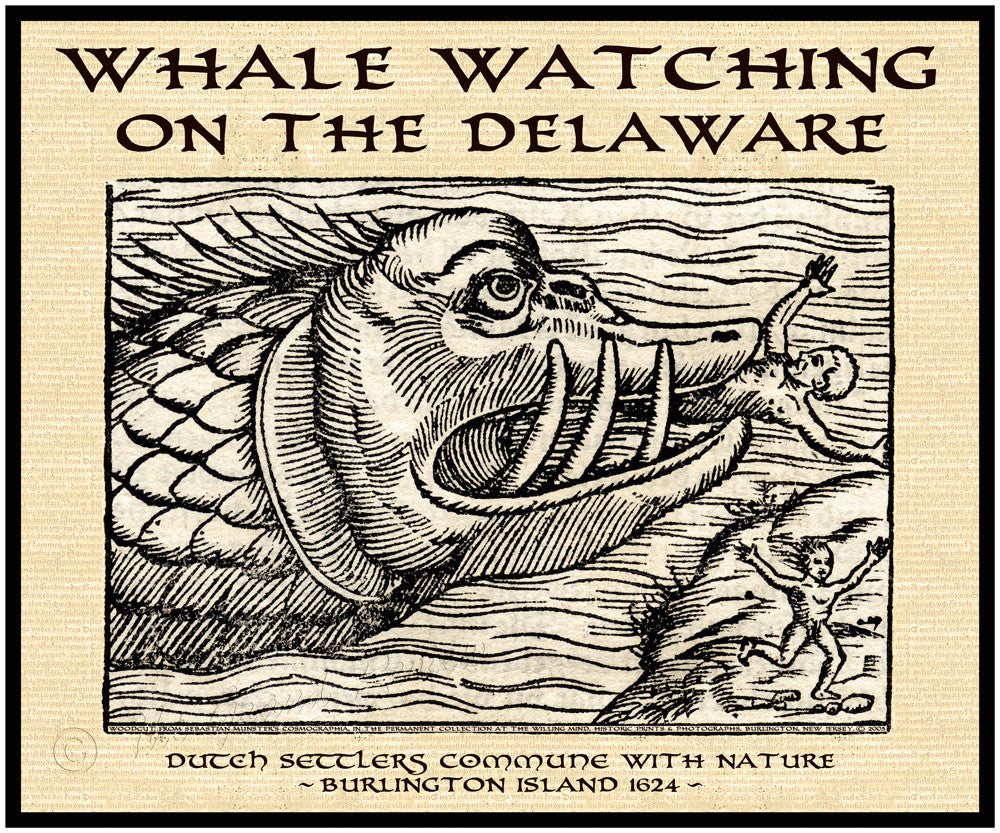 Antique Delaware River Whale Print - Whale Watching - Burlington New Jersey - Horrible Sea Monster